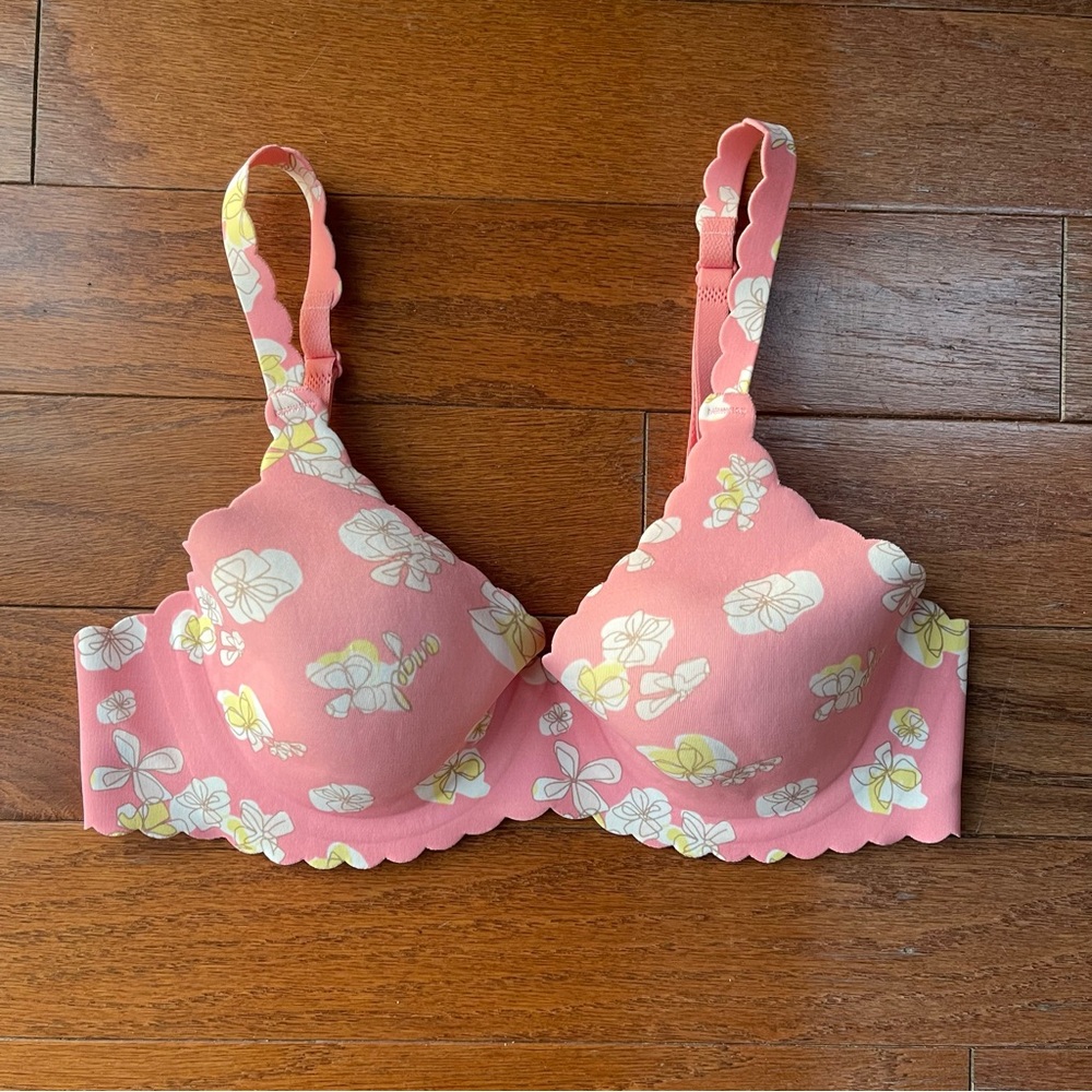 Victoria’s Secret Full Coverage Bra Floral White Pink Secret Embrace 34B